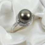 Zonder Minimumprijs - Ring - 10 kt. Witgoud Parel - Diamant, Handtassen en Accessoires, Ringen, Nieuw