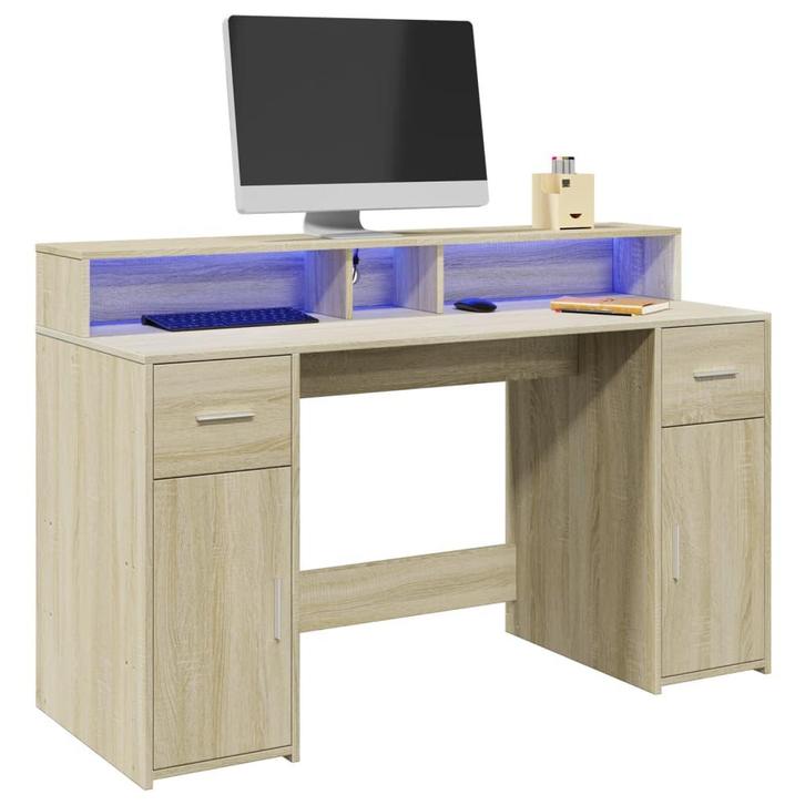 vidaXL Bureau met LED-verlichting 140x55x91 cm hout sonoma, Huis en Inrichting, Bureaus, Nieuw, Verzenden