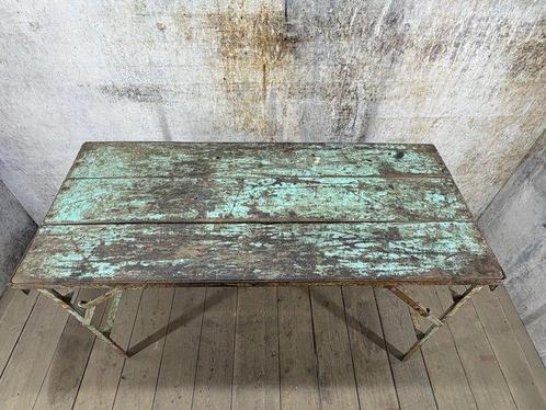 Tafel - Hout, Metaal - Vintage markttafel, Antiek en Kunst, Curiosa en Brocante