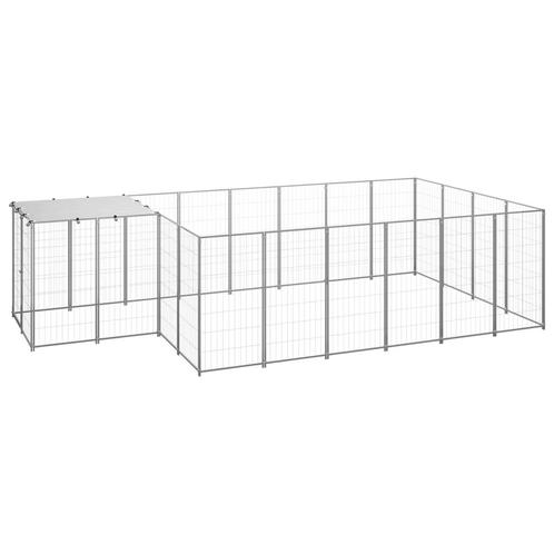 vidaXL Hondenkennel 8,47 m² staal zilverkleurig, Dieren en Toebehoren, Hondenbenches, Nieuw, Verzenden