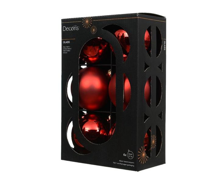 Kerstballen Glas Kerstrood 8 cm Set van 6, Huis en Inrichting, Woonaccessoires | Kunstplanten en Kunstbloemen, Nieuw