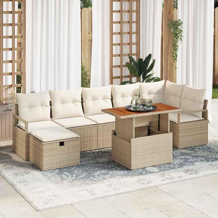 vidaXL Tuinbank Set met kussen met opslag 8 pcs Beige Poly, Tuin en Terras, Tuinsets en Loungesets, Nieuw, Verzenden