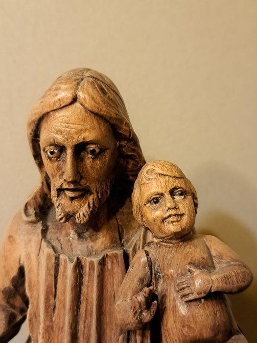 Beeld - St Josef met Kind - Glazen Ogen - 35,5 cm - Hout -, Antiek en Kunst, Kunst | Niet-Westerse kunst