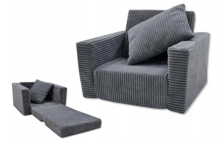 Kinderfauteuil - slaapbankje - 51x40x41cm - ribstof - grijs, Kinderen en Baby's, Kinderkamer | Tafels en Stoelen, Nieuw, Ophalen of Verzenden