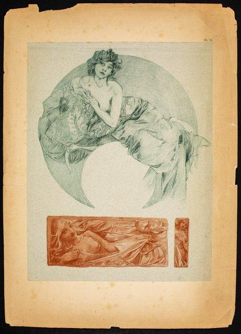 Alfons Mucha - Lithographie - Document décoratif no 16 -, Antiquités & Art, Art | Objets design