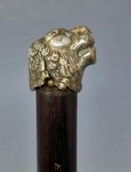 Canne de marche - Bois, Métal - Poignée à tête de lion, Antiquités & Art
