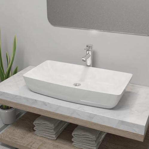 vidaXL Badkamerwastafel met mengkraan rechthoekig keramiek, Doe-het-zelf en Bouw, Sanitair, Nieuw, Verzenden