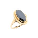 Vintage gouden ring met hematiet (ovaal facet, geelgoud), Handtassen en Accessoires, Ringen, Gebruikt, Overige kleuren, 19 tot 20
