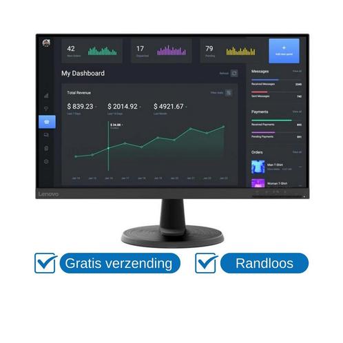 Lenovo D24-40 23.8 inch Monitor Full HD zwart, Computers en Software, Monitoren, Nieuw, Ophalen of Verzenden