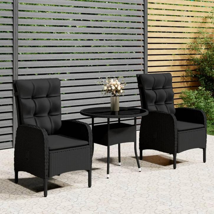 vidaXL 3-delige Tuinset poly rattan zwart, Tuin en Terras, Tuinsets en Loungesets, Tuinset, Nieuw, Verzenden