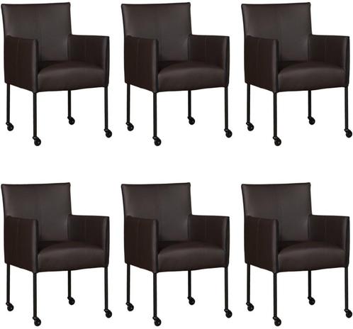 Set van 6 Donkerbruine leren moderne kuipstoel - poot rond, Huis en Inrichting, Stoelen, Overige kleuren, Vijf, Zes of meer stoelen
