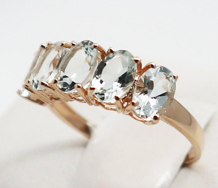 Zonder Minimumprijs - Ring - 14 karaat Geel goud Aquamarijn, Handtassen en Accessoires, Ringen