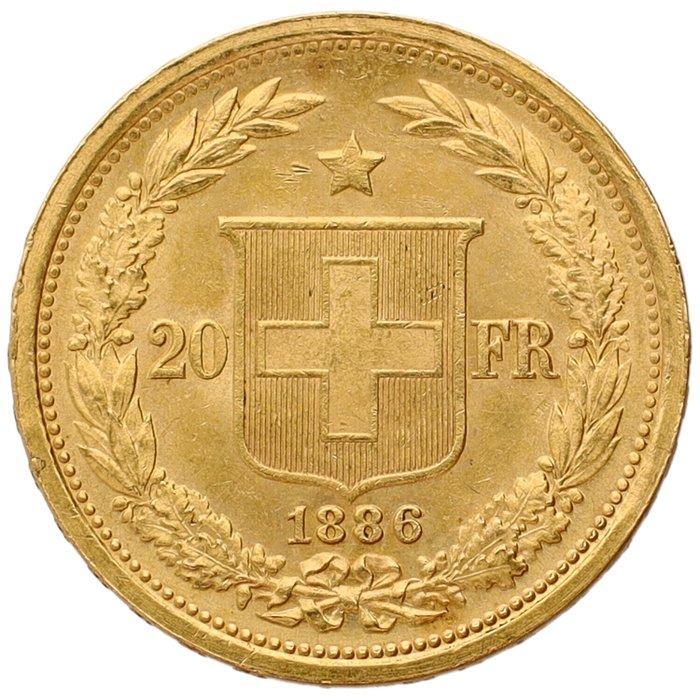 Zwitserland. 20 Francs 1886 XF, Postzegels en Munten, Munten | Europa | Niet-Euromunten