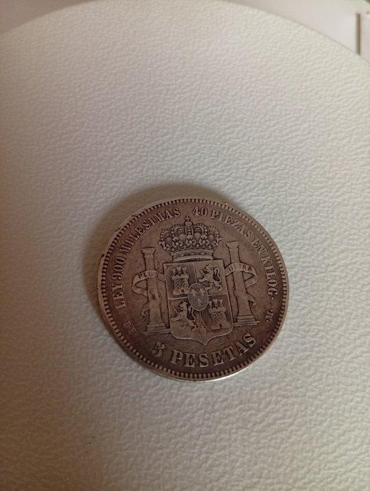 Spanje. 5 Pesetas 1875 (Zonder Minimumprijs), Postzegels en Munten, Munten | Europa | Niet-Euromunten