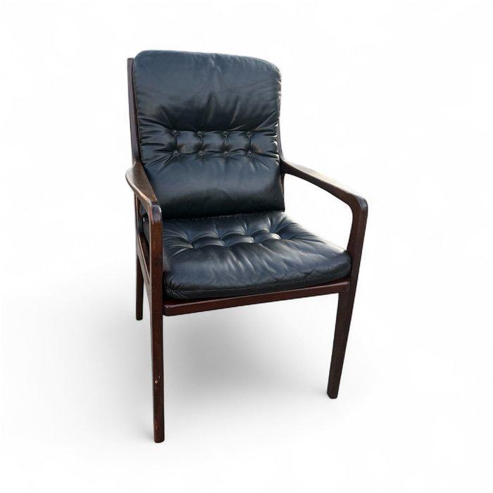 Fauteuil - Hout, Leder - Mid-Century Deense Stoel, Antiquités & Art, Art | Objets design