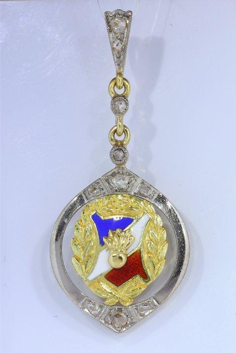Pendentif - 18 carats Or blanc, Or jaune - Diamant - Émail, Handtassen en Accessoires, Antieke sieraden