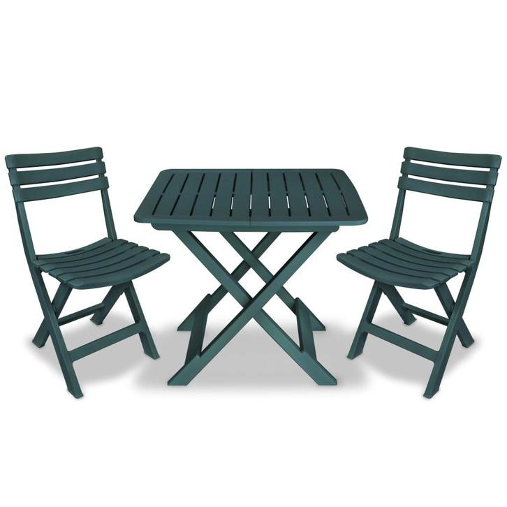vidaXL 3-delige Bistroset inklapbaar kunststof groen, Tuin en Terras, Tuinsets en Loungesets, Nieuw, Verzenden