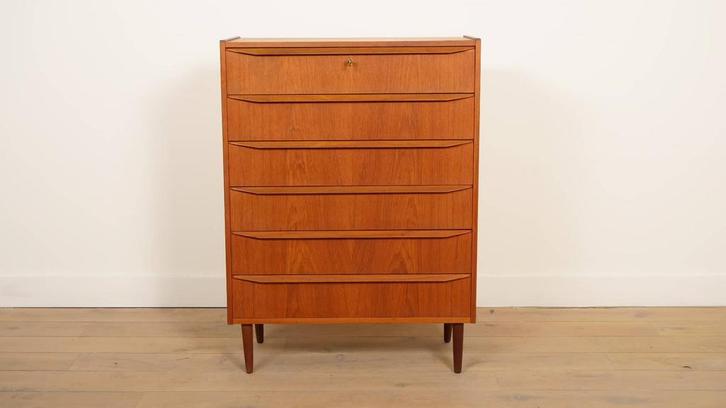 Vintage Deense ladekast | Teak | 6 lades | 108 cm, Maison & Meubles, Armoires | Commodes, Enlèvement ou Envoi