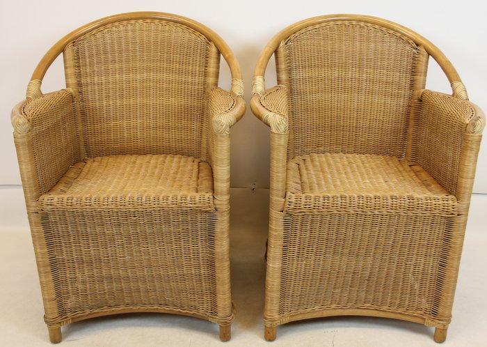Fauteuil - Bamboe, Gevlochten Riet - Twee fauteils, Antiek en Kunst, Curiosa en Brocante