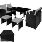 tectake Wicker zitgroep Bilbao 4+4+1 met beschermhoes - zwar, Tuin en Terras, Tuinsets en Loungesets, Verzenden, Nieuw