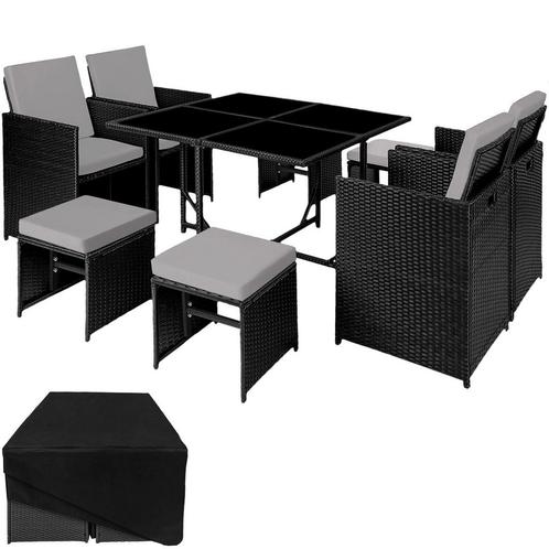 tectake Wicker zitgroep Bilbao 4+4+1 met beschermhoes - zwar, Tuin en Terras, Tuinsets en Loungesets, Verzenden