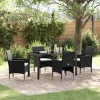 vidaXL Tuin Eettafel Set met kussen 5 pcs Zwart Poly rattan, Tuin en Terras, Verzenden, Nieuw