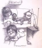 Pentekening Amerika - De blues (lijst optie, Tekeningen), Antiek en Kunst, Verzenden