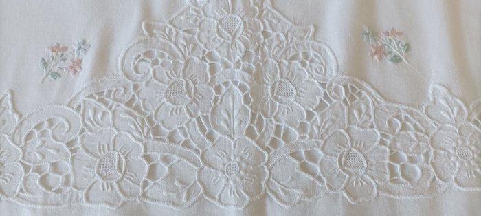 Spectaculair laken met grote kussenslopen, prachtige, Antiek en Kunst, Antiek | Tapijten, Tafelkleden en Textiel