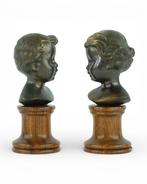 sculptuur, Antique Busts of Boy and Girl - 15 cm - Brons,