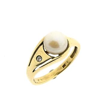 Gouden ring met parel en diamant | 0,01 ct. (parel ring), Ophalen of Verzenden