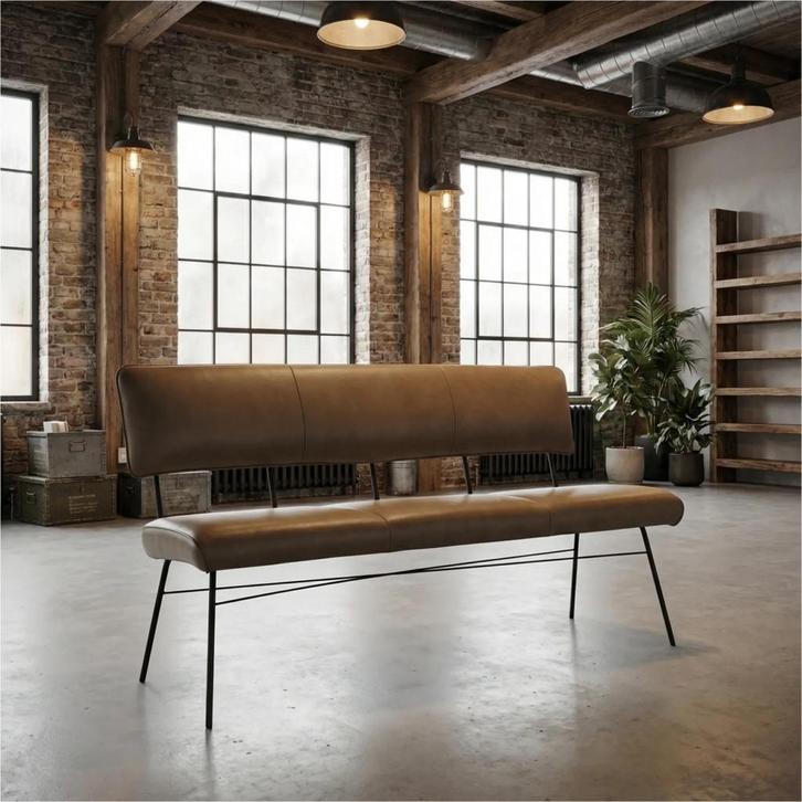 Leren eetkamerbank Solid - Granada Taupe (taupe/bruin) -, Huis en Inrichting, Stoelen, Nieuw, Leer, Ophalen of Verzenden