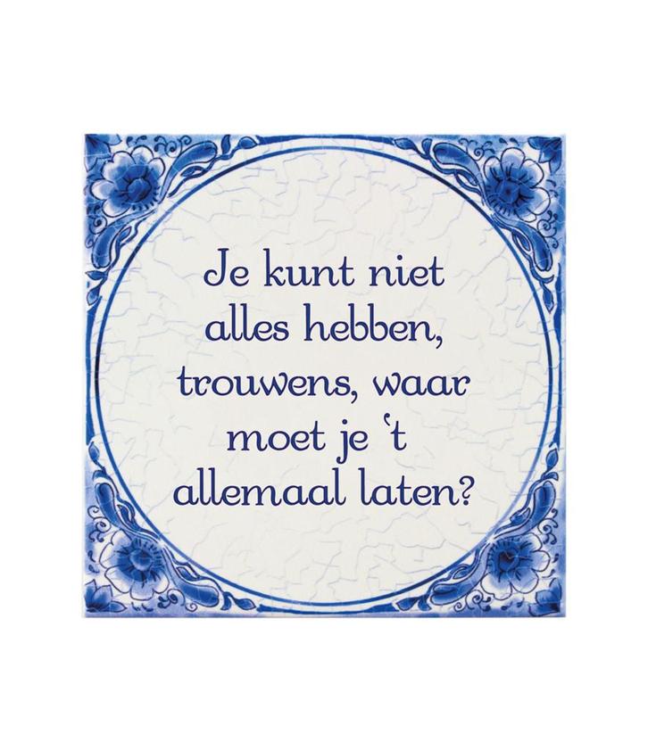 Delfts Blauw Tegel Niet Alles 14,5cm, Huis en Inrichting, Woonaccessoires | Schilderijen, Tekeningen en Foto's, Nieuw, Verzenden