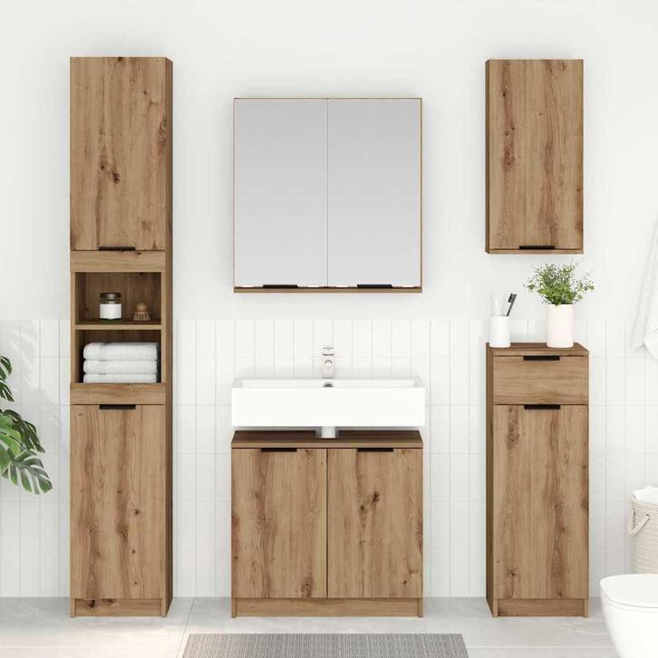 vidaXL Badkamerkast set met plank Artisan Eiken Bewerkt hout, Maison & Meubles, Salle de bain | Meubles de Salle de bain, Envoi