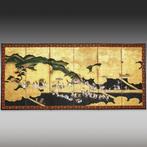 Byôbu  (vouwscherm) - Papier, Zijde, Gelakt hout,