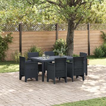 vidaXL Tuin Eetset 7 pcs Antraciet PE Riet, Verzenden