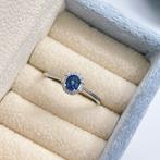 Bague de fiançailles avec halo en saphir bleu – sans réserve, Bijoux, Sacs & Beauté