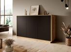 Meubella | Dressoir eiken mat zwart 160x40x75, Nieuw, 150 tot 200 cm, 25 tot 50 cm, Verzenden