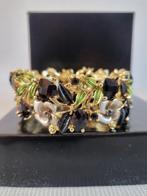 Joan Rivers - Robuuste zwarte en groene bloemrijke armband, Antiek en Kunst