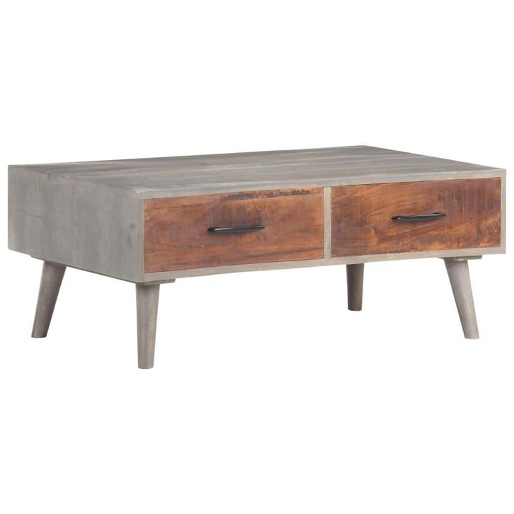 vidaXL Salontafel 100x60x40 cm massief ruw mangohout grijs, Huis en Inrichting, Tafels | Salontafels, Nieuw, Verzenden