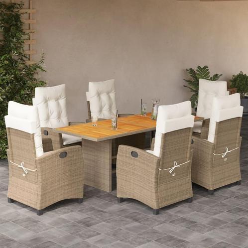 vidaXL 7-delige Tuinset met kussens poly rattan beige, Tuin en Terras, Tuinsets en Loungesets, Tuinset, Nieuw, Verzenden