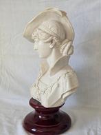 Buste en Albatre sur socle marbre bordeaux - Élégante au, Antiek en Kunst