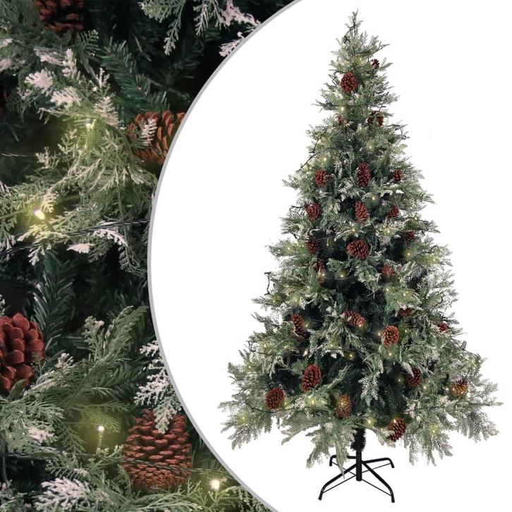 vidaXL Kerstboom met LED en dennenappels 195 cm PVC en PE, Diversen, Kerst, Nieuw, Verzenden