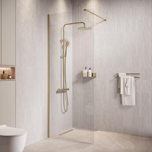 Douchewand Florida 70 x 200 cm Goud – Inloopdouche 8 mm, Doe-het-zelf en Bouw, Sanitair, Nieuw, Verzenden