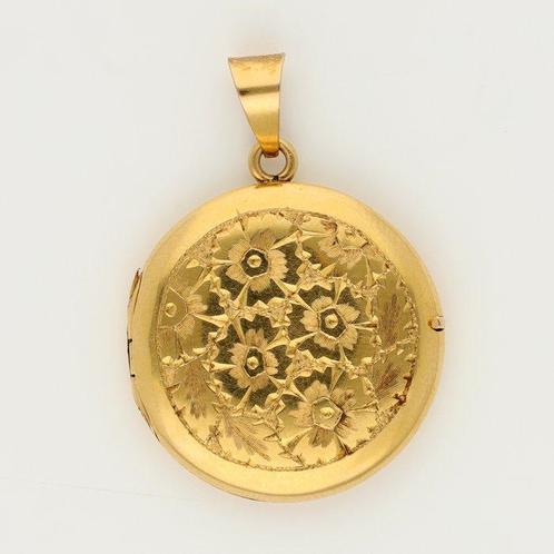 Pendentif en forme de médaillon - 18 carats Or jaune -, Handtassen en Accessoires, Antieke sieraden