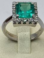 Ring - 18 karaat Witgoud Smaragd - Diamant, Nieuw