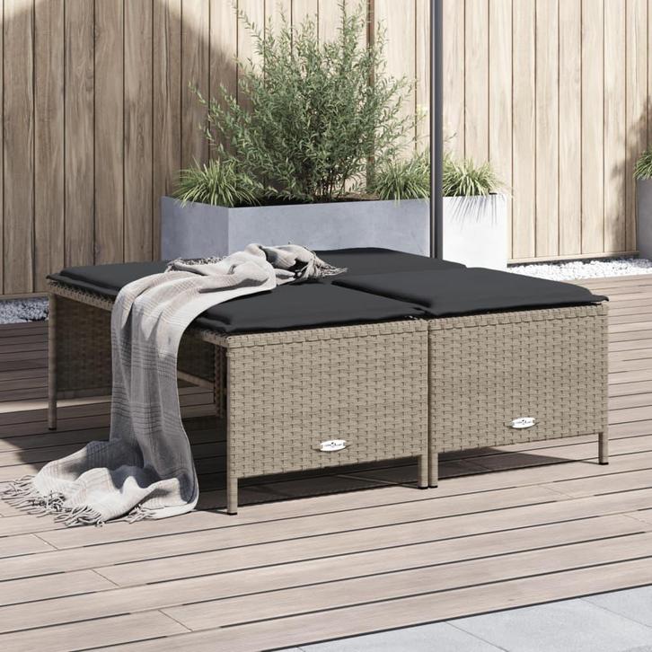 vidaXL Tuinkrukken met kussens 4 st poly rattan lichtgrijs, Tuin en Terras, Tuinsets en Loungesets, Nieuw, Verzenden