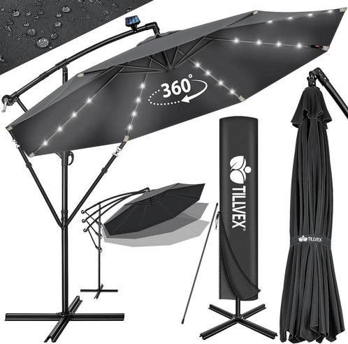 Tillvex® LED Parasol - Zweefparasol - Ø300cm - 360° Draaibaa, Tuin en Terras, Overige Tuin en Terras, Verzenden