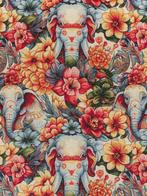 Premium kleurrijk Gobelin Jacquard stof: Olifanten Tuin -