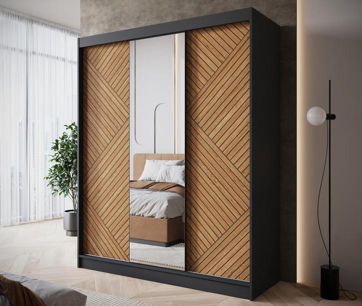 Kledingkast 180cm zwart Schuifdeuren - Met spiegel, Huis en Inrichting, Kasten | Overige, Nieuw, Verzenden