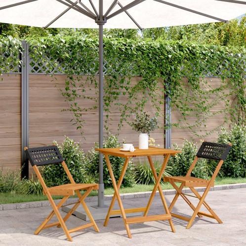 vidaXL 3-delige Bistroset poly rattan en massief hout zwart, Tuin en Terras, Tuinsets en Loungesets, Nieuw, Verzenden